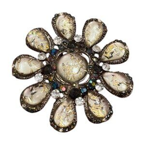 Vintage Goldtone Flecked Gemstone Brooch